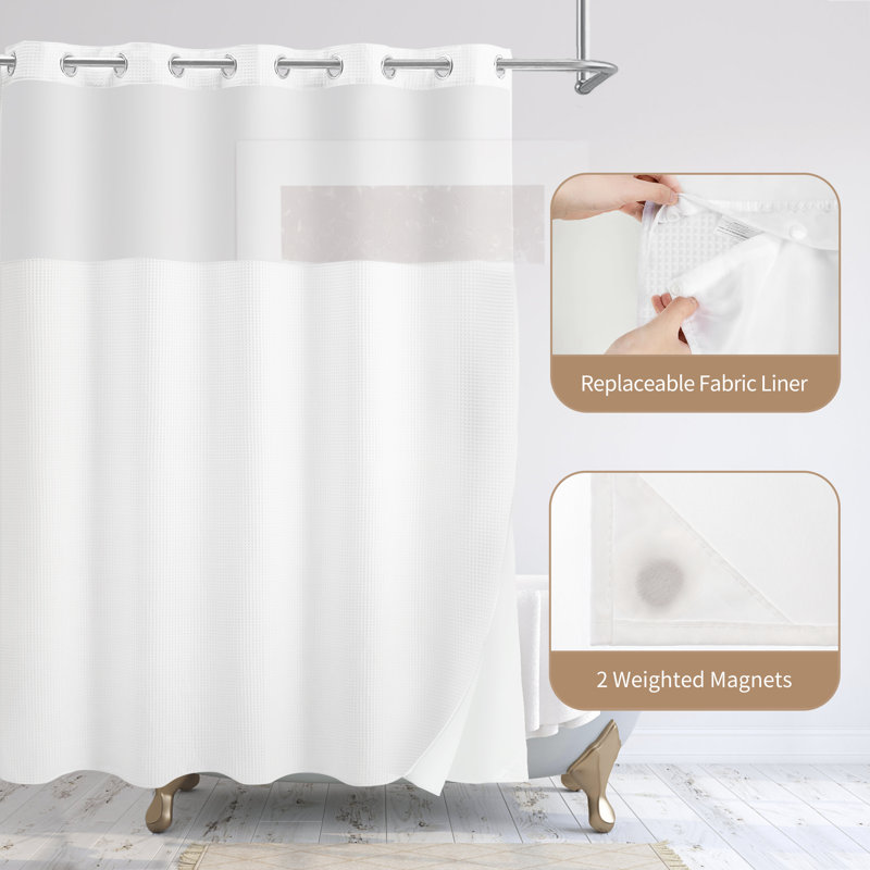 Latitude Run® Waffle Weave Shower Curtain With SnapIn Fabric Liner, Mesh Window